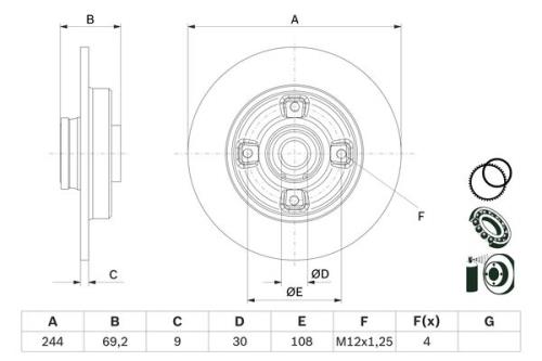 Bosch Rear Brake Disk (Single) Citroen Opel Peugeot Vauxhall BD2819 0986479F74 - 0986479F74DRFRWHCO00MM.jpg