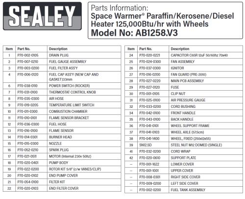 Sealey Space Warmer® Paraffin/Kerosene/Diesel Heater 125,000Btu/hr AB1258 - AB1258Image3.jpg