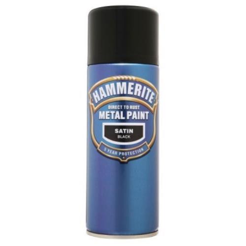 Hammerite SATIN BLACK 400ML AEROSOL Spray Paint HAM5084778 - HAM5084778.jpg