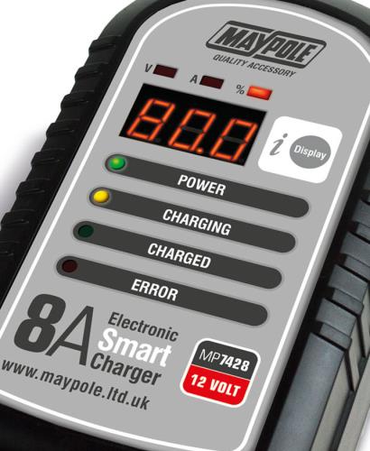 Maypole 8A 12V ELECTRONIC SMART CHARGER MP7428 - Maypole7428closeup.jpg