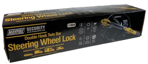 Universal Double Hook / Twin Bar Steering Wheel Lock (upto 39cm) MP9042 - Maypole9042packaging.jpg