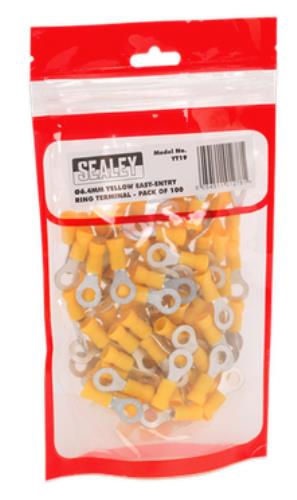 Sealey Easy-Entry Ring Terminal Ø6.4mm (1/4") Yellow Pack of 100 YT19 - YT19Image2.jpg