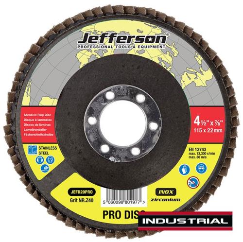 Jefferson 4.5 Inch Abrasive Flap Disc P40 Zircon 22mm Bore JEFD20PRO-JEFF - jefd20pro_1.jpg