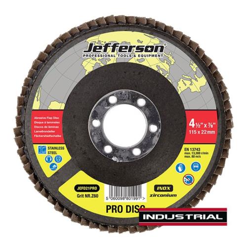 Jefferson 4.5 Inch Abrasive Flap Disc P60 Zircon 22mm Bore JEFD21PRO-JEFF - jefd21pro_1.jpg
