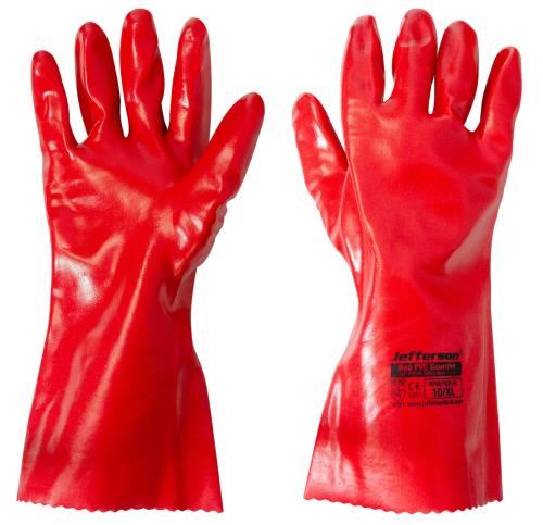 Jefferson Red PVC Gauntlet X Large Safety Work Gloves JEFGLPVCG-XL-JEFF - jefglpvcg-xl_2.jpg