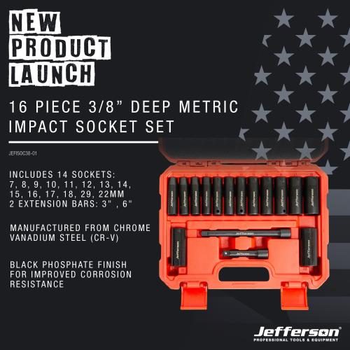 Jefferson 16 Piece 3/8 Inch Deep Impact Socket Set JEFISOC38-01-JEFF - jefisoc38-01__2.jpg